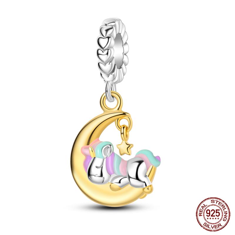 Fashion Copper Sparkling Zircon Star Moon Series Charms Beads Fit Qikaola Original Bracelets Diy Birthday Jewelry