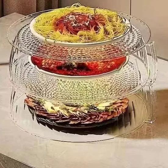 Capac Alimentar din Plastic Transparent cu Mâner Cupolă Universală pentru Oale Tigăi Farfurii Rezistent la Praf Stivuibil Accesoriu de Bucătărie Multifuncțional pentru Casă Bufet