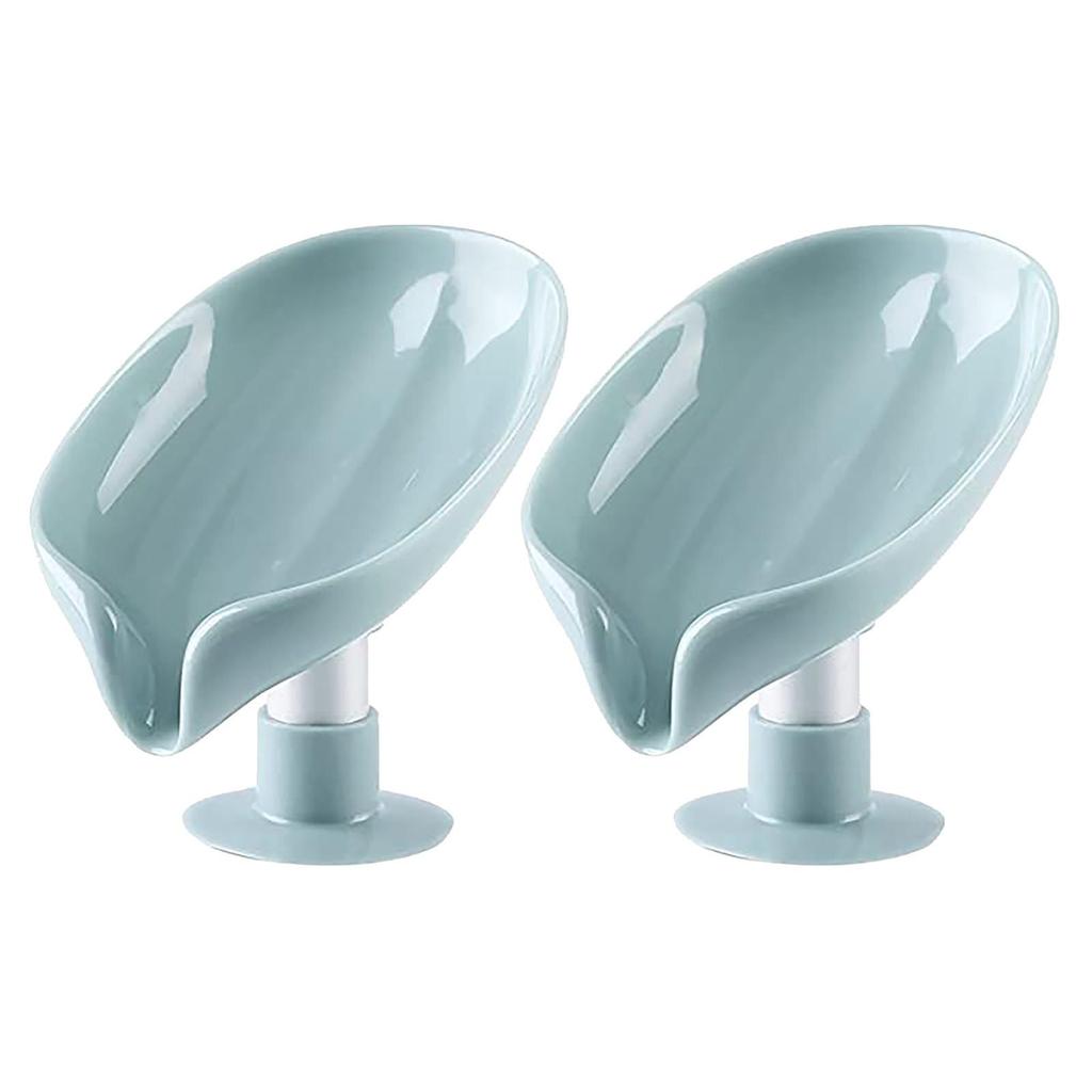 2pcs Hollow Soap Holder With Suction Cup Sponge Soap Dish With-Drain Leaf-Shaped Soap Box Soap Tray Solid Color Soap Box