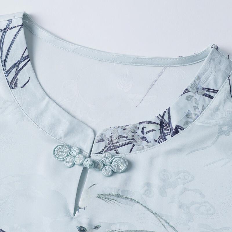 New Chinese Style Floral Chiffon T-shirt & Pants Set