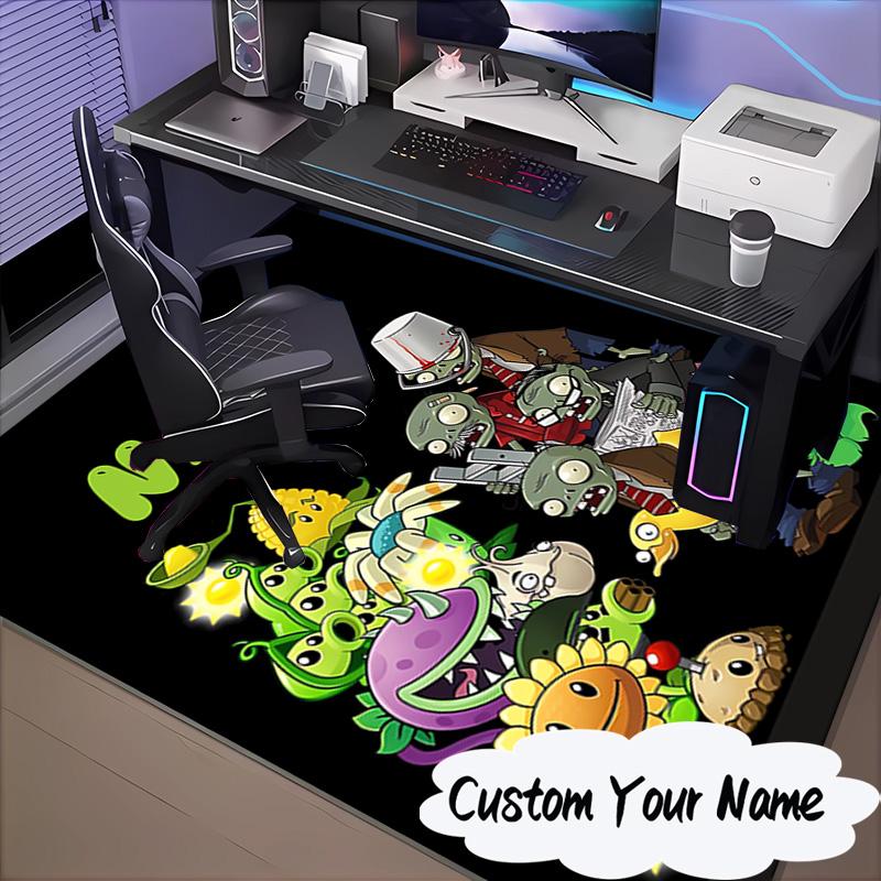 Custom Name Zombies Battle Rug for Living Room, Game Rooms, Office, Bedroom, Floor Mat Playful Design, Fan Gifts Christmas Decor