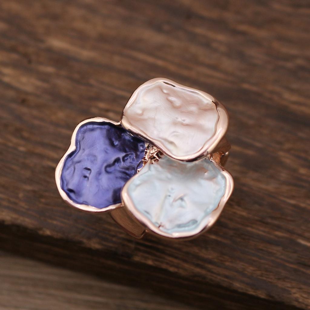 Enamel Geometric Flower Elastic Ring, Women's Fashion High-end Rose Alloy Ring