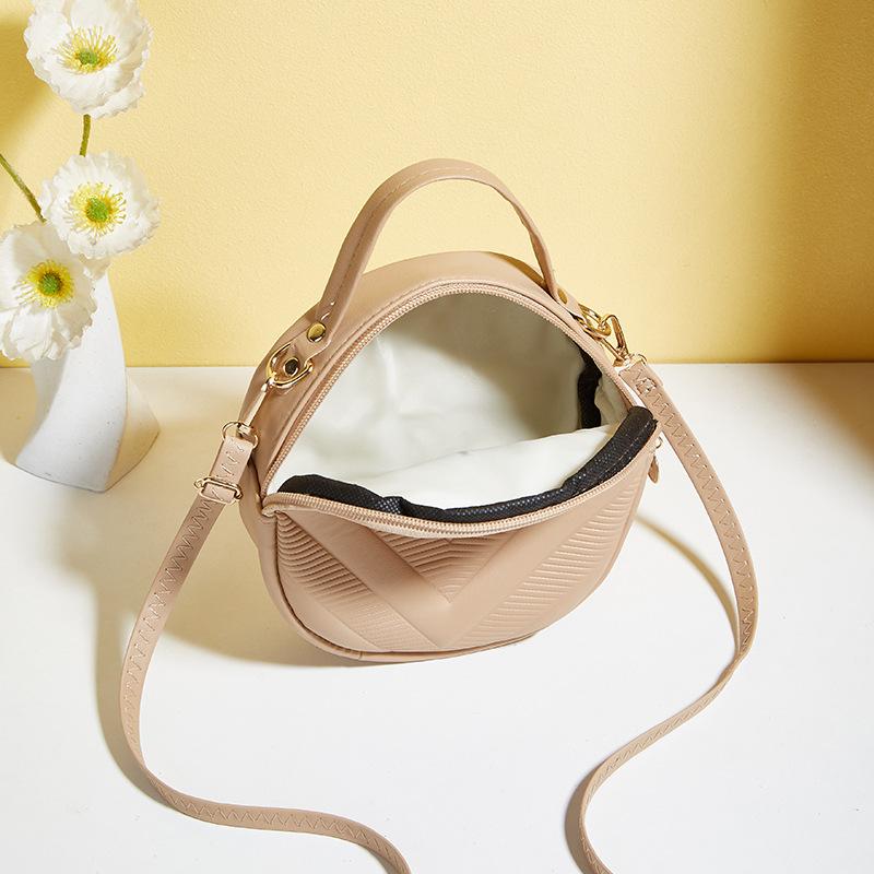 Solid Color Handheld Ladies Bags Small Round Bag  New Fashionable Versatile V-pattern Diagonal Span Small Fresh Shoulder Bag