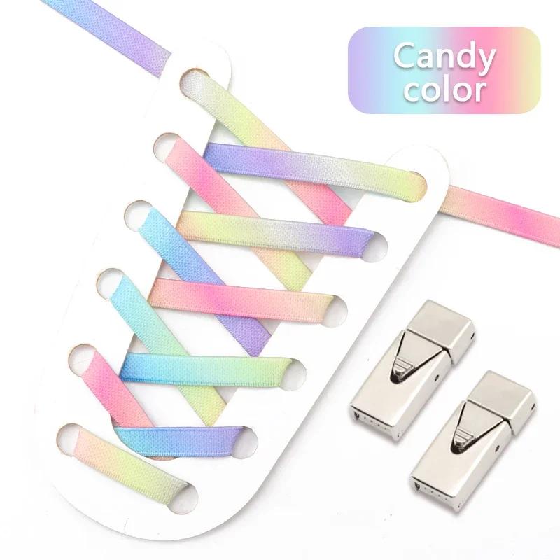 1 Pair Elastic Shoe Laces Rainbow No Tie Shoelaces For Sneaker Men And Women Fashion Leisure Lazy Shoes Lace Rubber Band