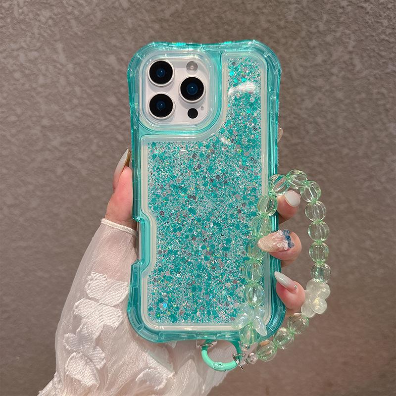 New product, beautiful waist glitter, mobile phone case, three-in-one seismic design, candy-colored Epoxy, suitable for iP16promax bracelet. IPHONE 11 6.1