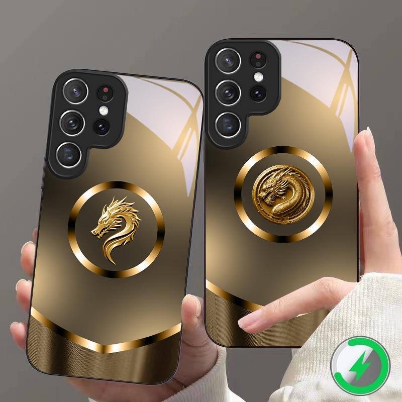 Golden gradient dragon For Samsung S26 S20Ultra S21 Pro S22 Plus S23 FE S24 Ultra S25 Edge For Magsafe Glass Phone Case