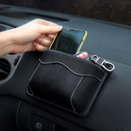 1× PU Leather Car Interior Accessories Storage Bag Phone Holder Organizer Box