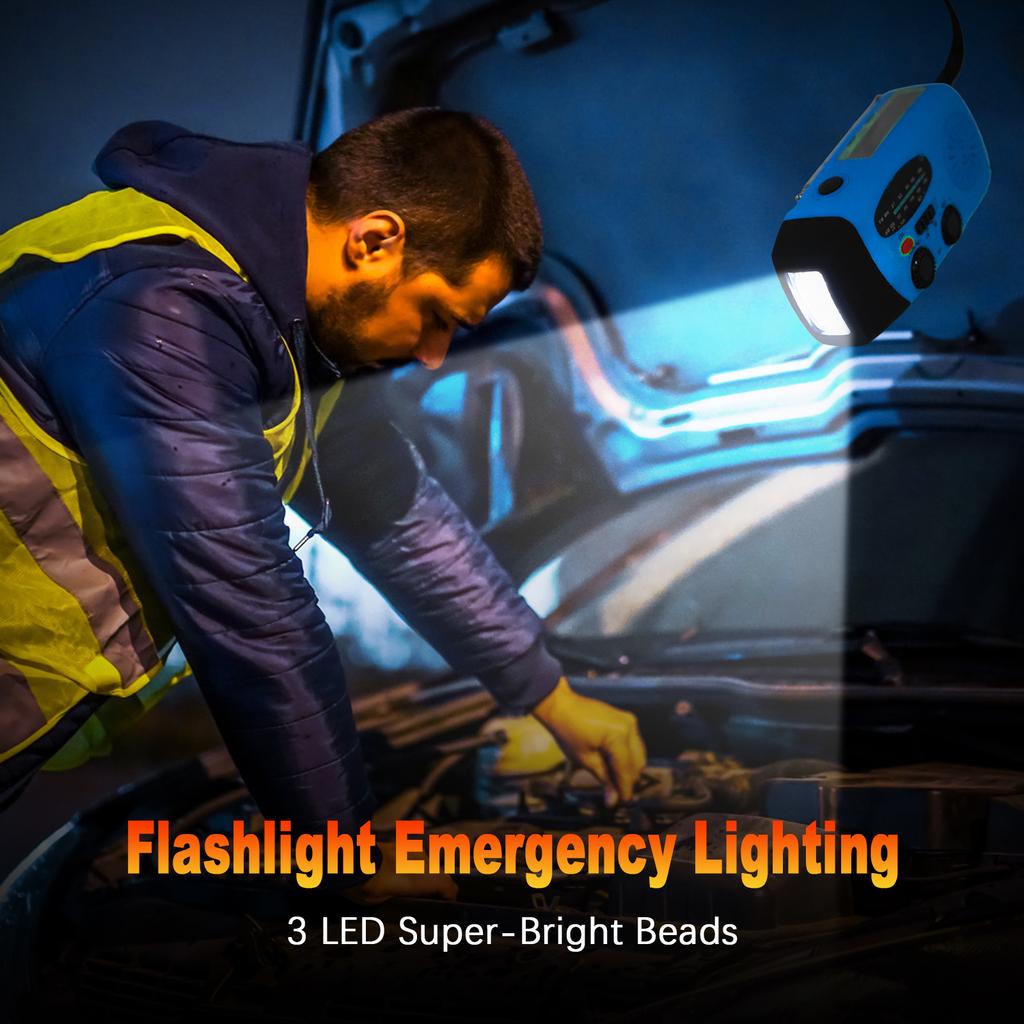 Portable AM FM Radio, Emergency Outdoor Solar Radio, Hand Crank Radio with LED Flashlight, SOS Alarm, 5000mAh