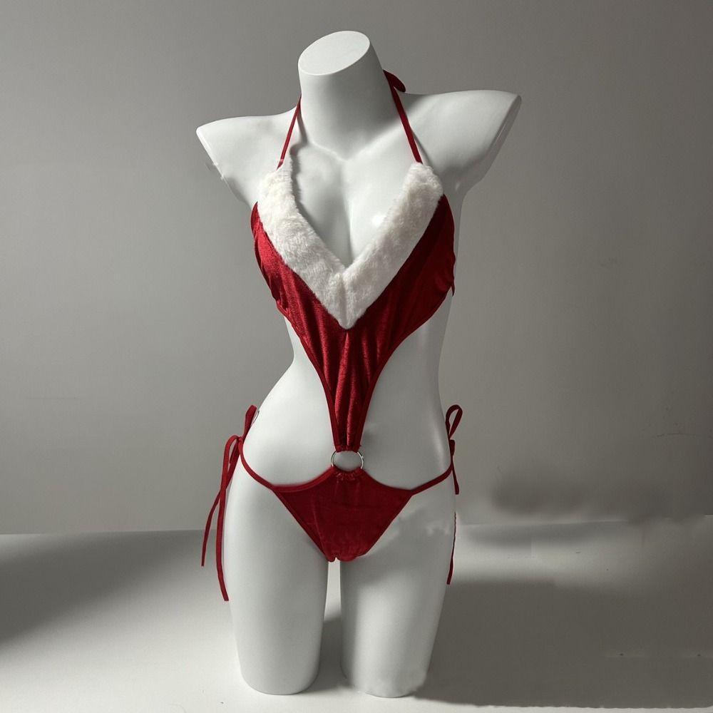 New Year Christmas Dress Transparent Camisole Nightwear Velvet Pajamas Dress Suit  Gifts