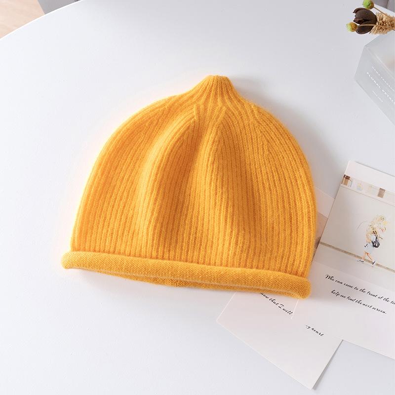 % Pure cashmere knitted hat autumn and winter warm crimping heap hat children's men's and women's casual fashion versatile cold hat