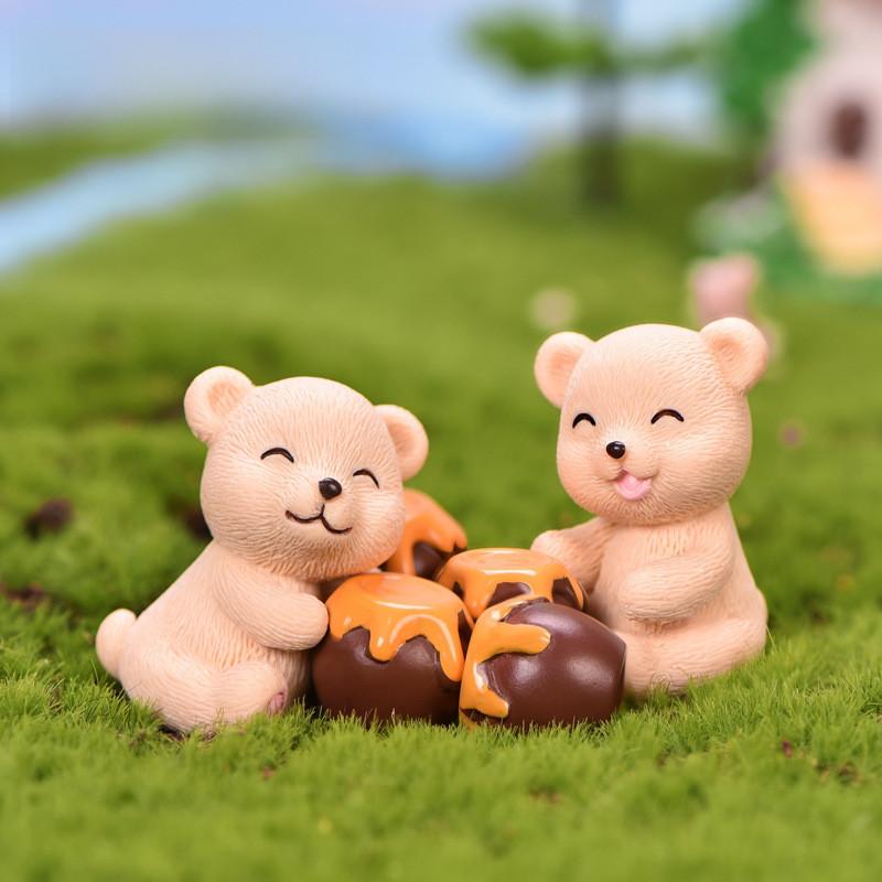 Entzückender Cartoon Harz Miniatur Bär mit Honigtopf zur Heimdekoration