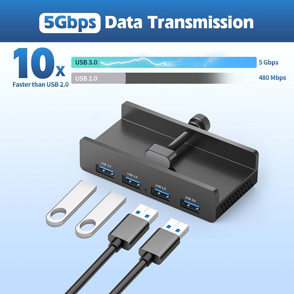 HCL-4A-Pro 4 Ports USB 3.0 Hub 5Gbps Data Transfer Driver Free Clip On External Dock Station
