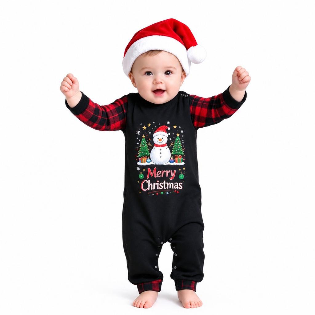 Christmas Family Matching Outfit Set with Neck Printed Top and Pants for Parent and Child