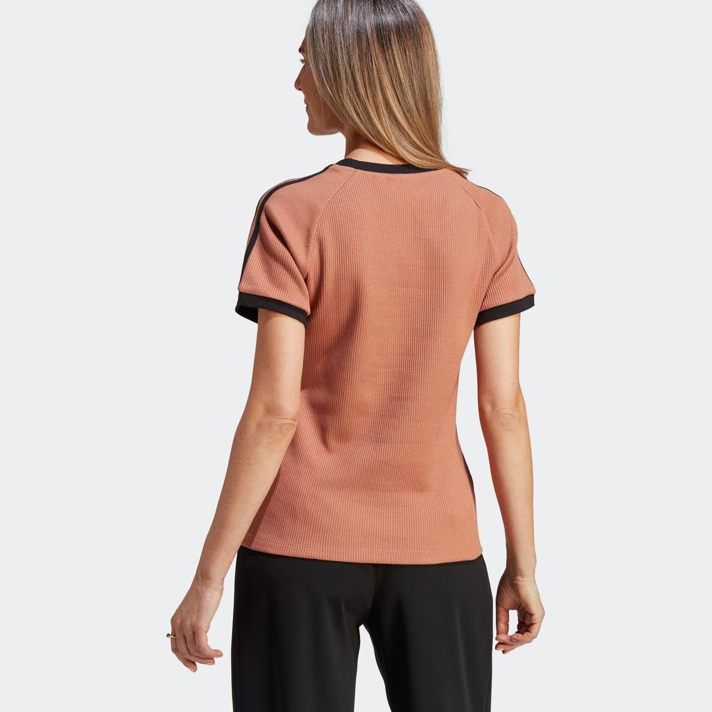 Adidas Originals American Retro Series 3-Stripes Slim T-Shirt Women Tops Rock-Layer-Brown IC5464