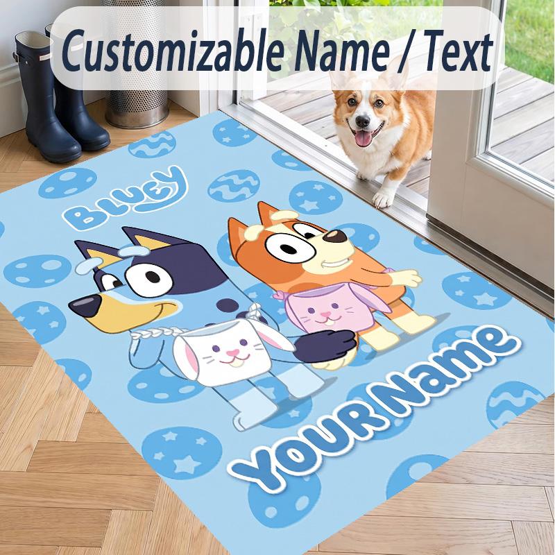 Custom Text Printed Rug Bluey Non Slip Floor Carpet For Home Room Decor