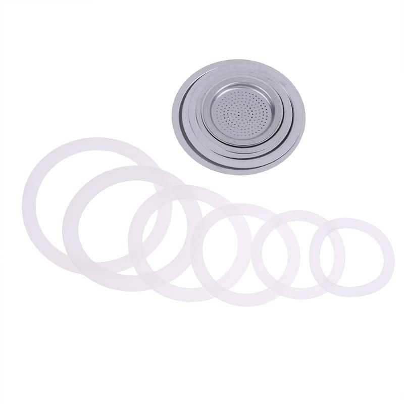 4Pcs/Set 3 Silicone Gaskets + Aluminum Filter Moka Pot Coffee Bottle Replacement Compatible With 1/2/3/6/9/12 Coffee Cup