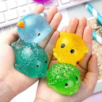 Multi-colors Jumbo Glitter Mochi Squishy Toys Stress Relief Balls Cute Sea Animals Sensory Squeeze Fidget Toy For Adults Kids