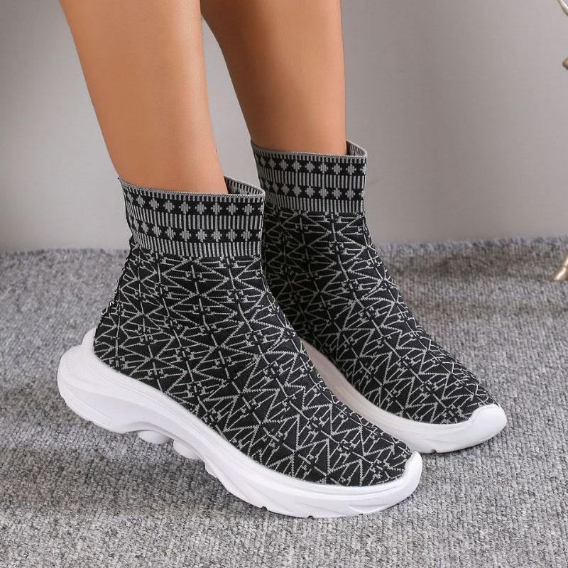 Herbststiefel Damenmode Strickstoff Stiefeletten Slipper Socken Schuhe Lässige Plateauschuhe Dicksohlige Rutschfeste Sneakers