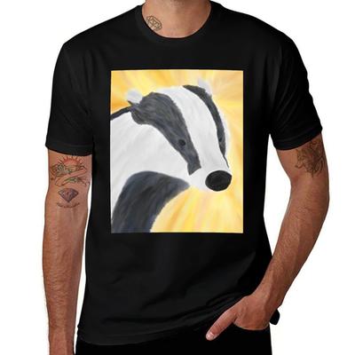 European Badger Oil Painting TShirt Work Basic Short Sleeve Top