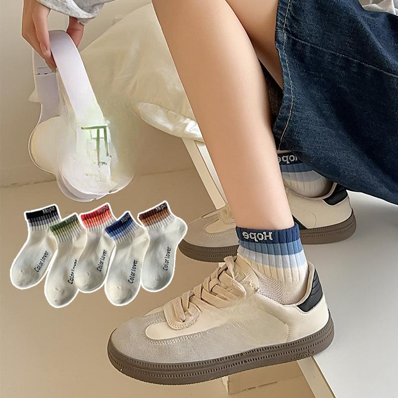 Boat Socks for Women Spring and Summer, Thin Short Cotton Socks, Color-blocking Mesh Socks, Women's Sweat-absorbing Boneless Socks