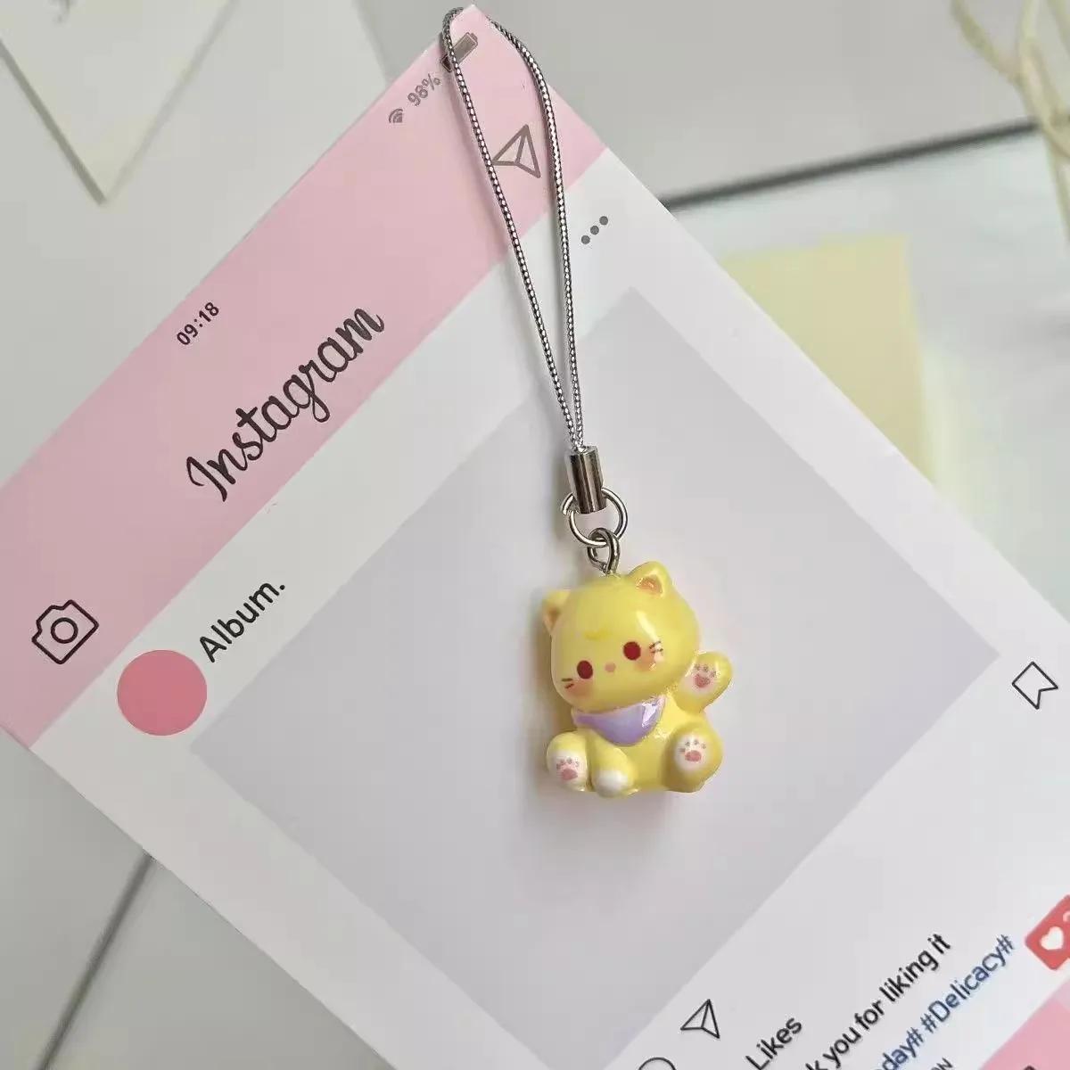 

Fashion New Cartoon Small Cat Cute Keychain Phone Chain Resin Keyring Bag Pendant Couple Key Chains Gifts Women for Jewelry