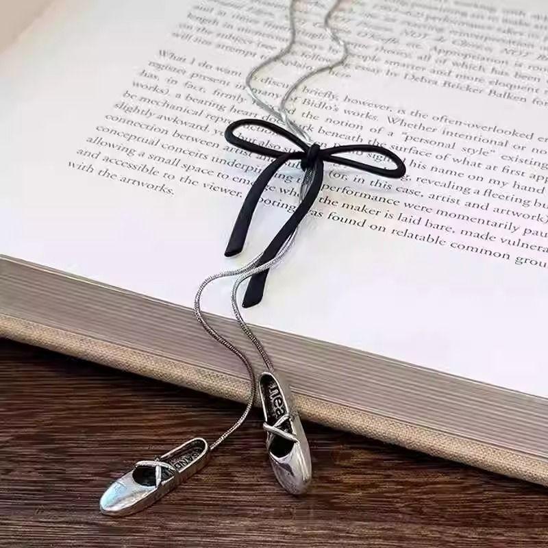 Bow Ballet Shoes Pendant Necklace Adjustable Autumn and Winter Long Sweater Chain Korean Sweet and Cool Neck Accessories Women