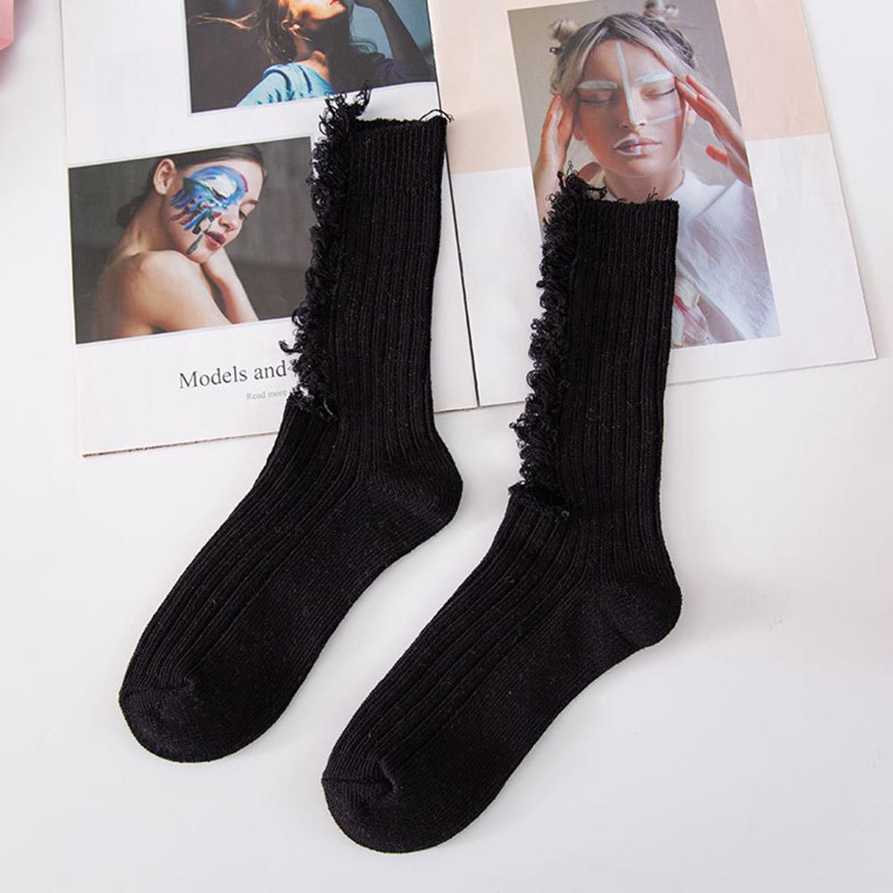 

Style Hip Hop Punk Solid color Gothic Broken Beggar Socks Hem Ribbed Ripped Socks Summer Stockings чёрный