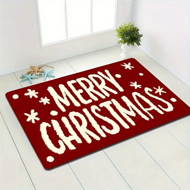 Christmas Minimalist "Merry Christmas" Carpet Home Decor, For Entrance Doors, Bathrooms, Soft, Non-Slip, Water-Absorbent