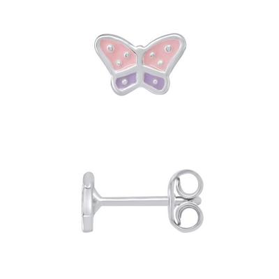 Earrings - LÉA &; ARTHUR - Pink Butterfly - 925 Silver - Pink-Mauve Enamel - Nail