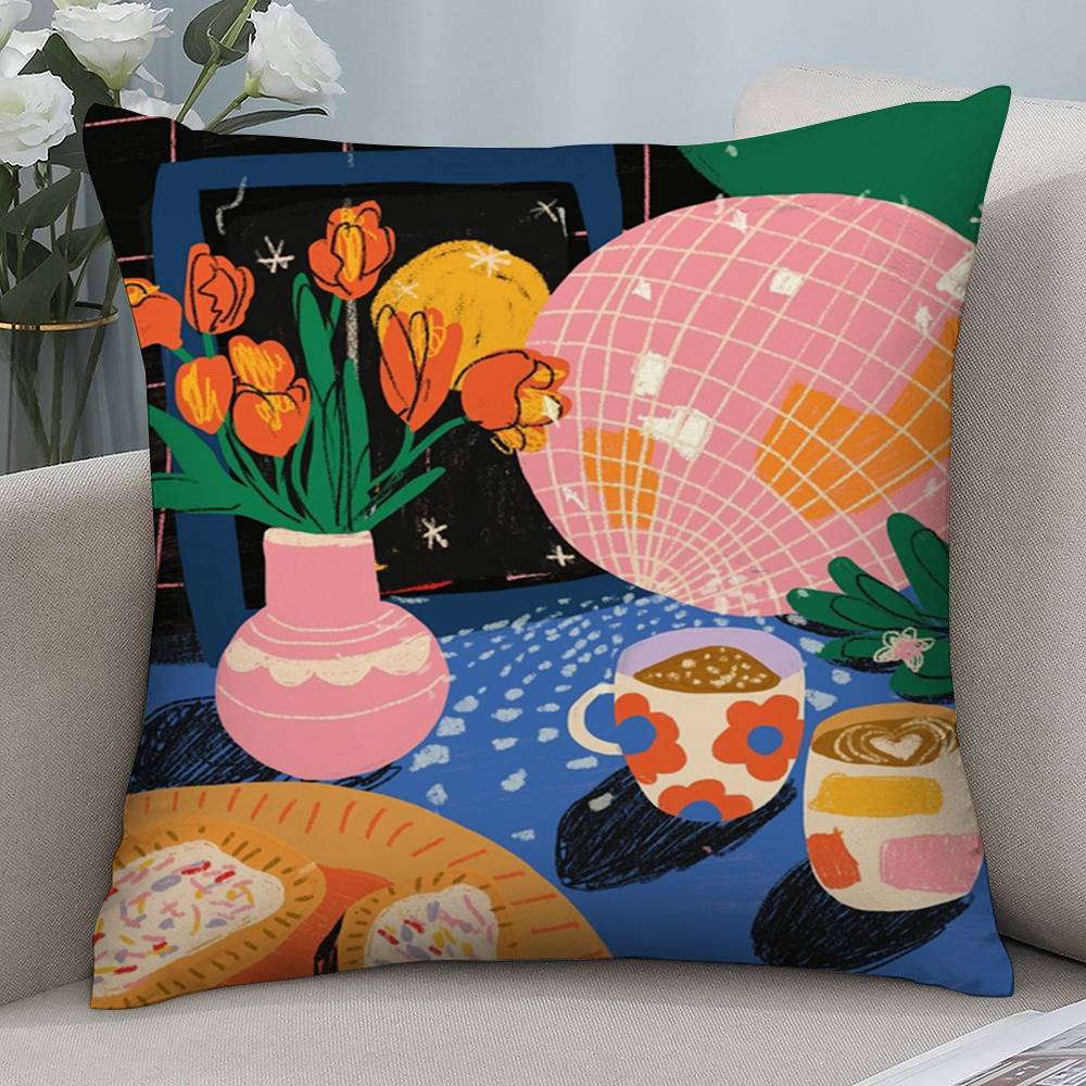 Art Disco Pillow Case Short Plush Double-sided Print Square Throw Pillow Covers Sofa Home Cushion Decor