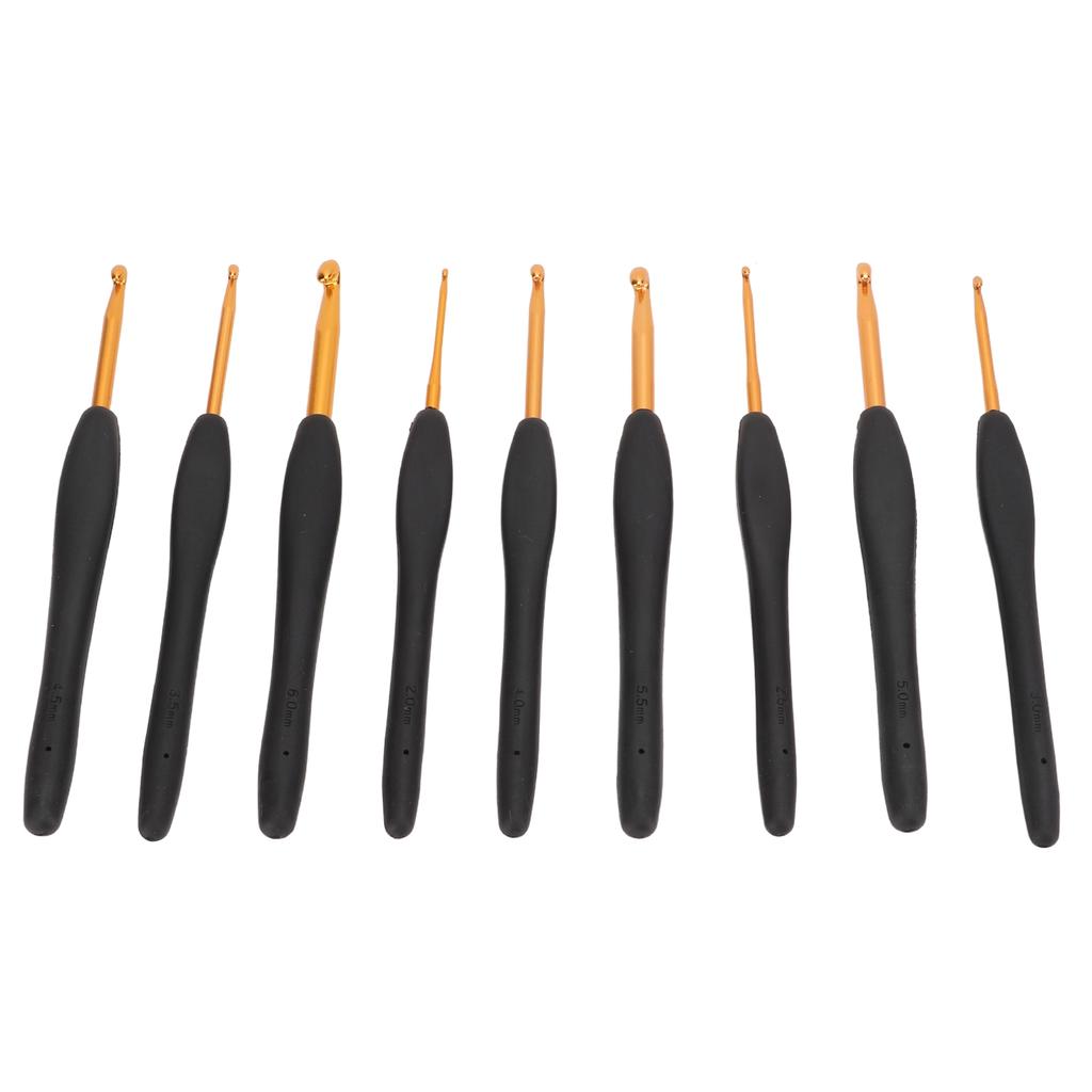 9Pcs Crochet Hooks Black Handle Design Easy Identification Portable Knitting Needles with Crochet Bag