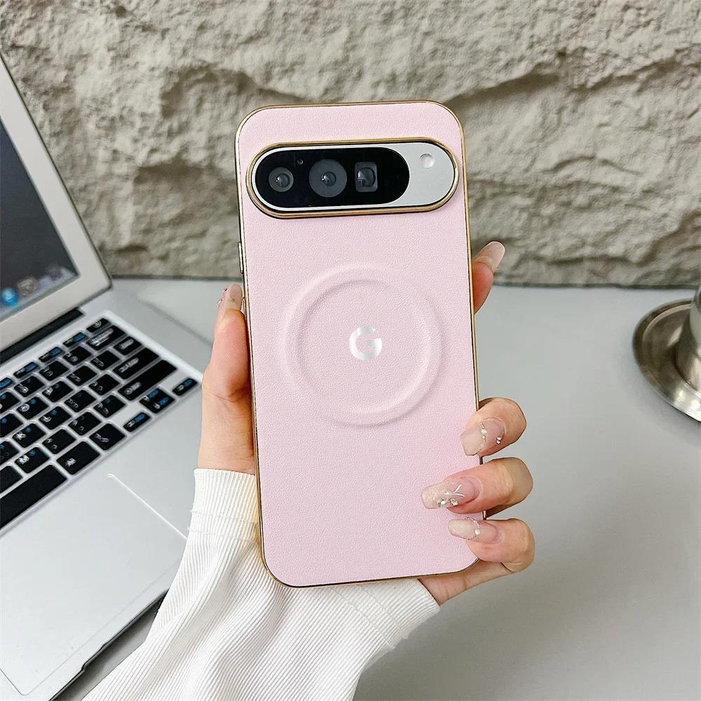 

Matte Solid Color PU Leather Plating Bumper Case For Google Pixel 10 9 Pro XL 8 7 A/Pro Wireless Charge Anti-fall Protect Cover Google Pixel 8