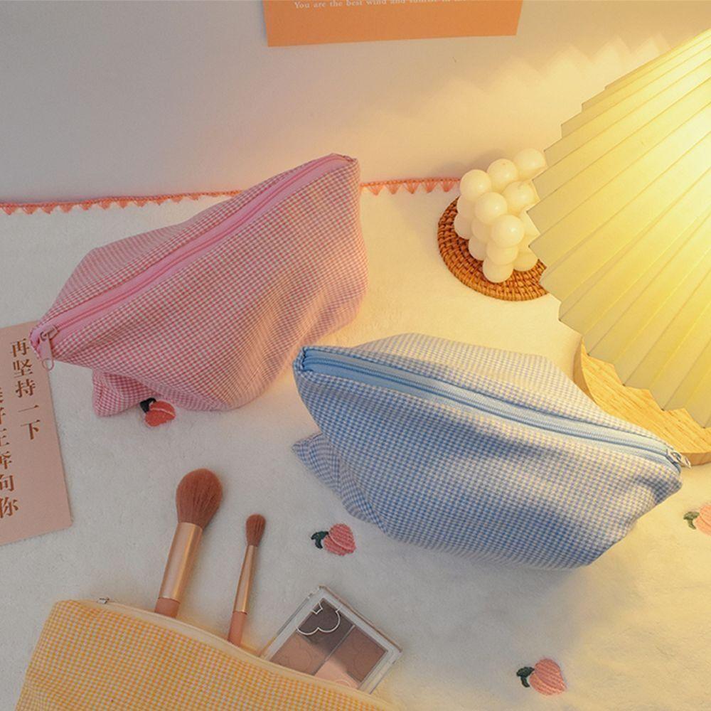 Portable Large Capacity Cosmetic Bag Cotton Plaid Cosmetic Storage Bag Coin Purse