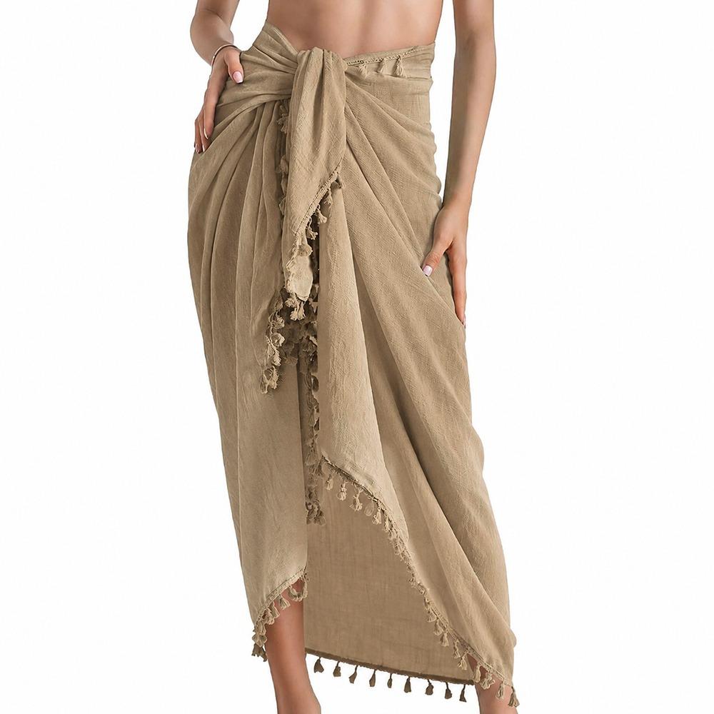 Solid Color Bikini Cover Up Sheer Design Sarong Beach Towel  for Women Seaside Holiday