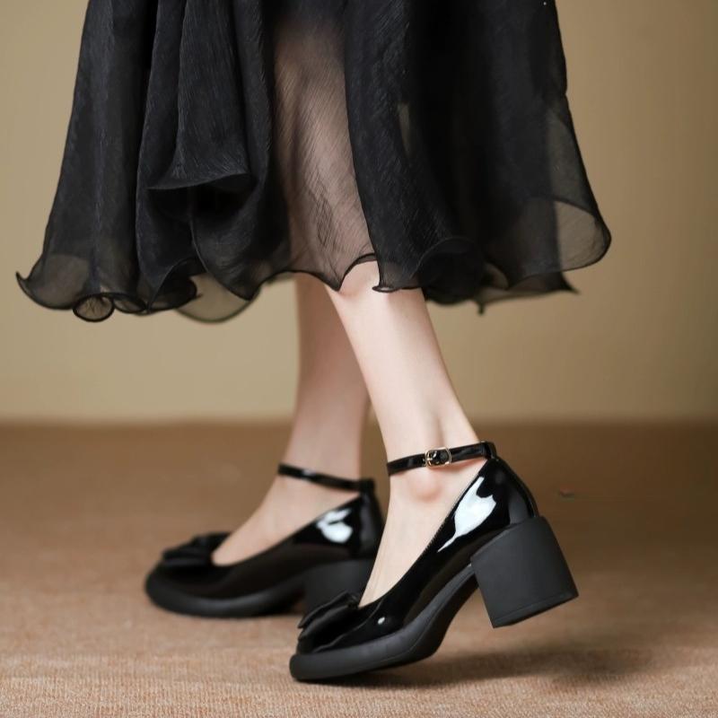 Chunky Heel  Mary Jane Shoes Spring and Autumn New Pumps Bow Retro High-heeled Shoes for Women Fashion Loafers