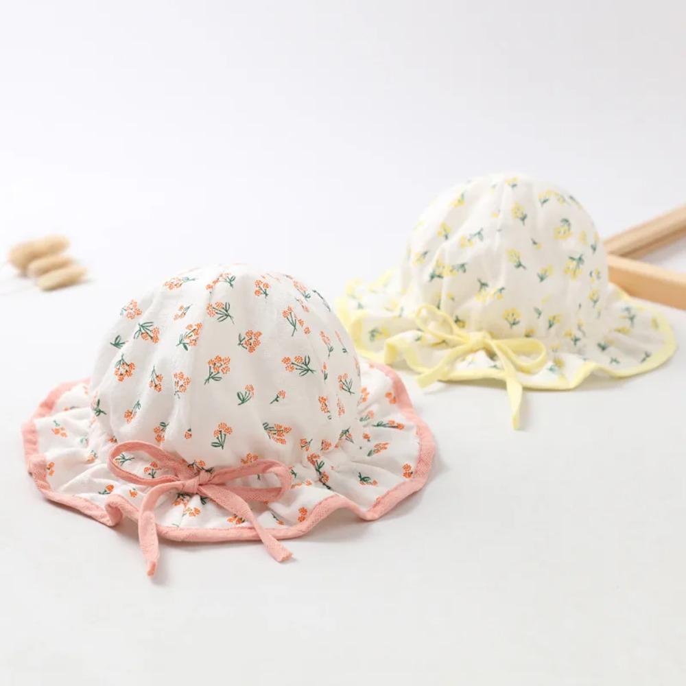 Spring Summer Cute Baby Girls Hat Floral Cotton Bucket Cap Dome Newborn Hats 1-18M