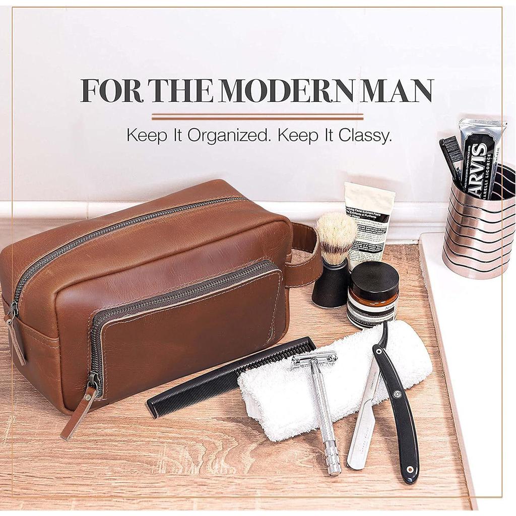 Kulturbeutel für Herren, Reise-Kulturtasche aus Leder, Dopp Kit für Männer, Rasiertasche für Reisezubehör