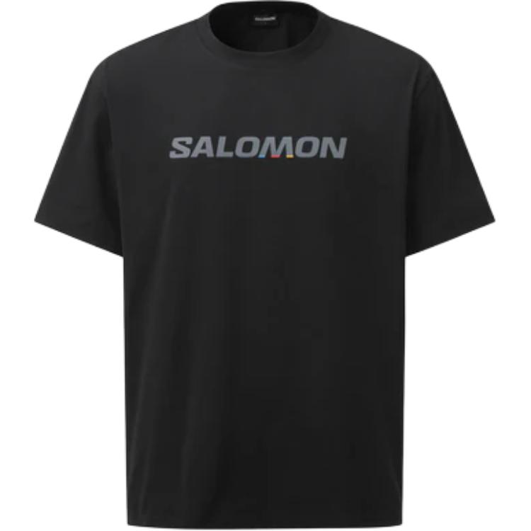 

Salomon Letter Logo Print Pullover Round Neck Loose T-Shirt Men Tops Black C28060 XL