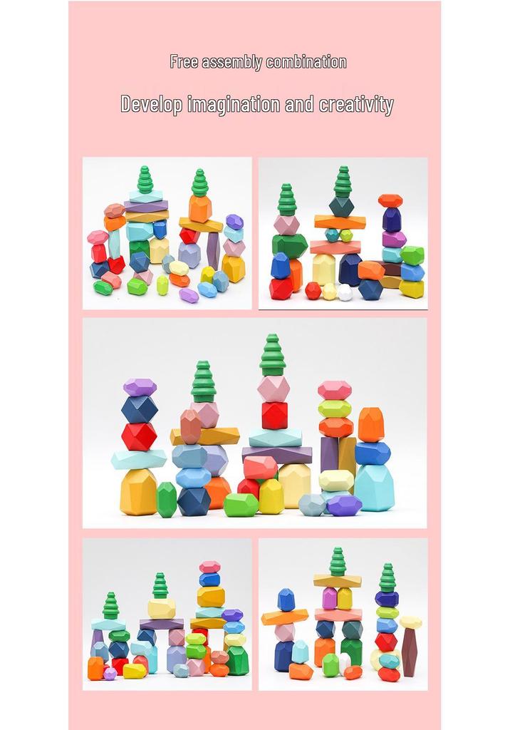 Kids' Nordic-Style Colorful Wooden Stacking Stones: Educational and Interactive Parent-Child Indoor Toy
