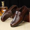 Men's Brown Leather Slip-On Business Dress Shoes with Durable Sole