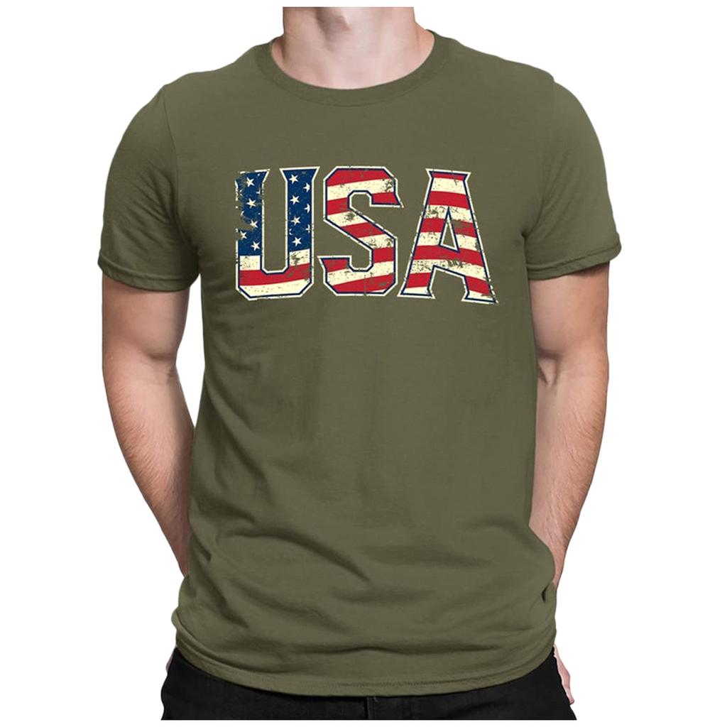 Men's Patriotic USA Flag Graphic T-Shirt Comfortable Cotton for Casual Wear, Navy Blue, Sizes S-XXL