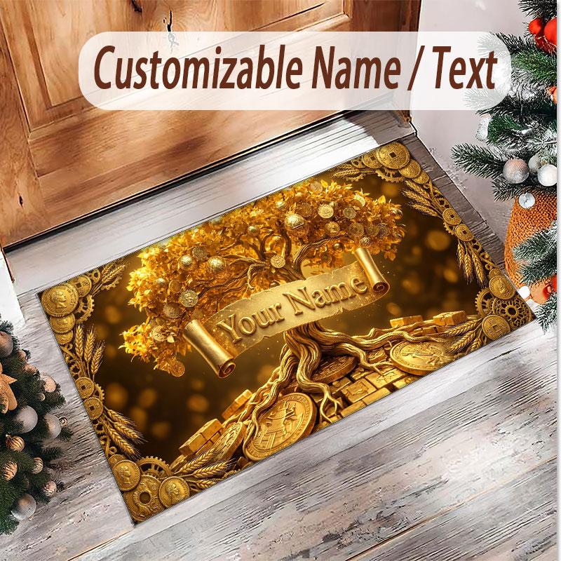 Tree of Life Theme Soft Crystal Velvet Rug Custom Name & Text Print Non Slip Floor Rug for Bedroom Living Room