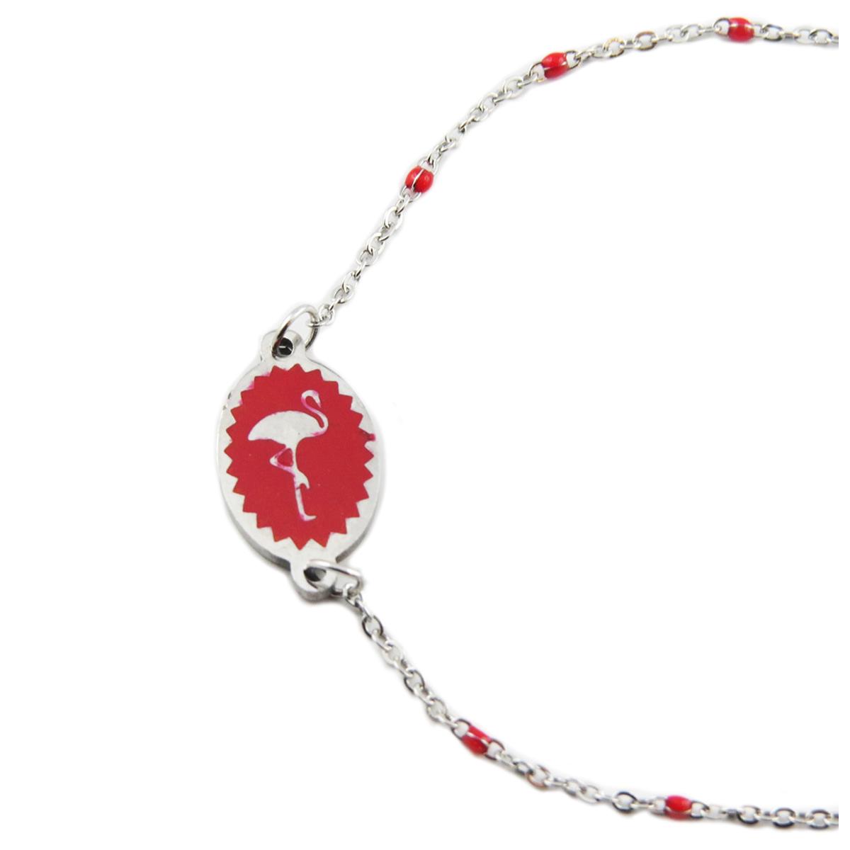 

Les Trésors De Lily [R0108] - Bracelet créateur Acier Flamant Rose rouge argenté - 12x9 mm
