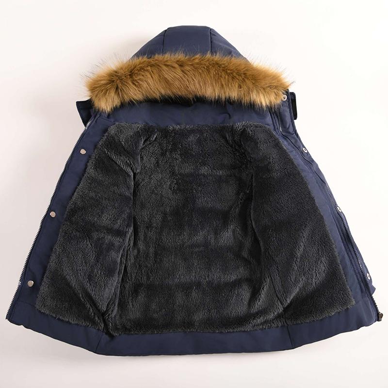 4-10 Years Boys' Autumn Winter Fleece Warmth Cotton Clothing with Fur Collar Kids Fashion Thick Hooded Sports Jacket Parka