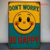 Dont Worry Be Happy Metal Wall Art  Waterproof  Dustproof Inspirational Decor with Vibrant Yellow Joyful Face