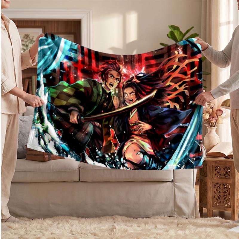 Demon Slayer Printed Flannel Blanket, Skin Friendly Warm Throw for Indoor Couch Bed Daily Use