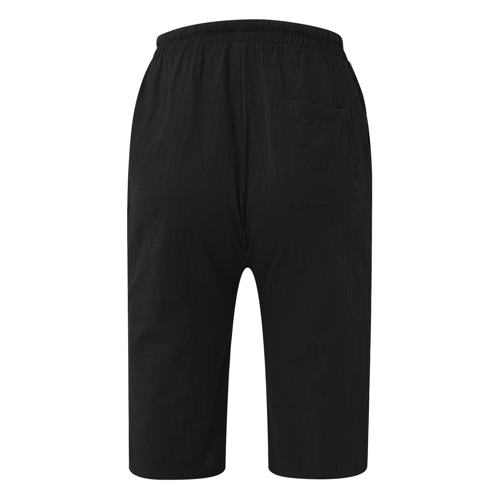 Men's Casual Color Cotton Linen Lightweight Comfortable Casual Shorts Cropped Pants