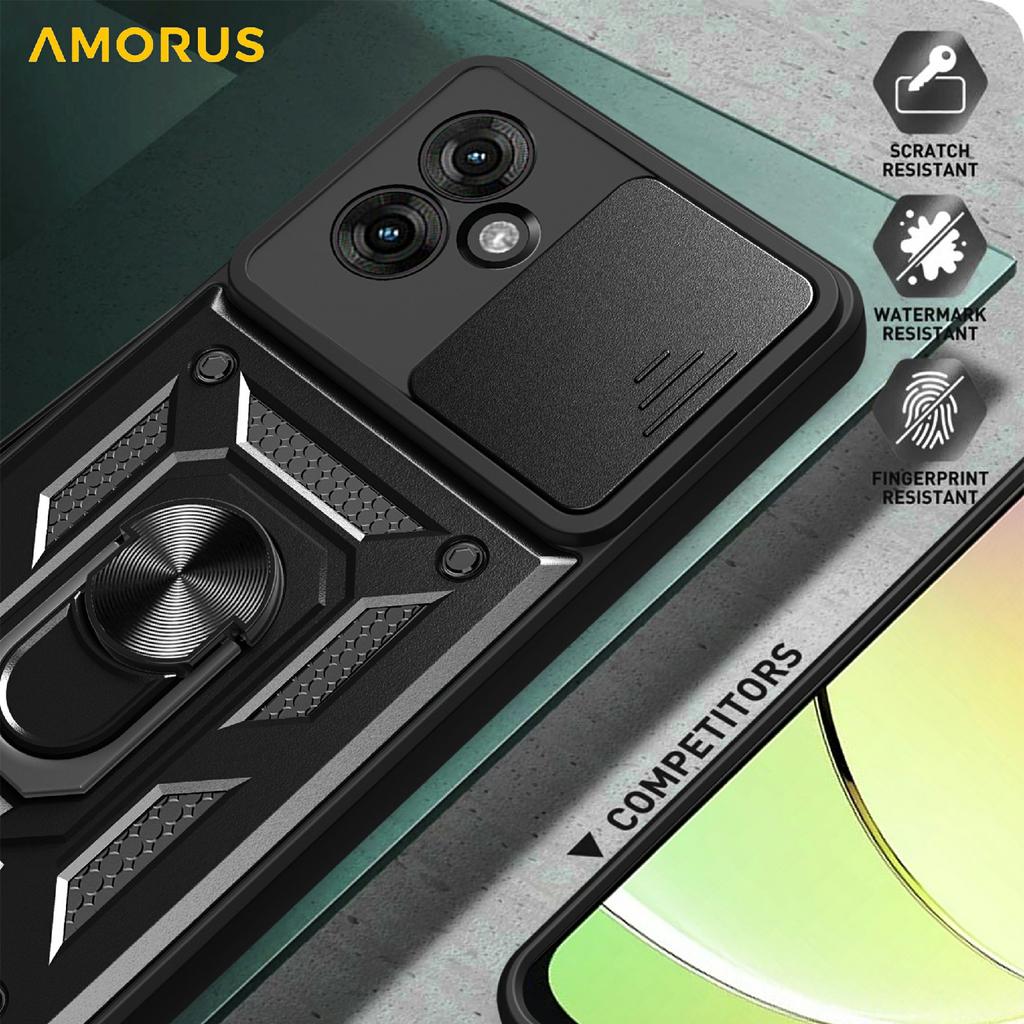 AMORUS Für Motorola Moto G55 5G Hülle Ständer PC+TPU Handyhülle mit Kameraobjektivschieber