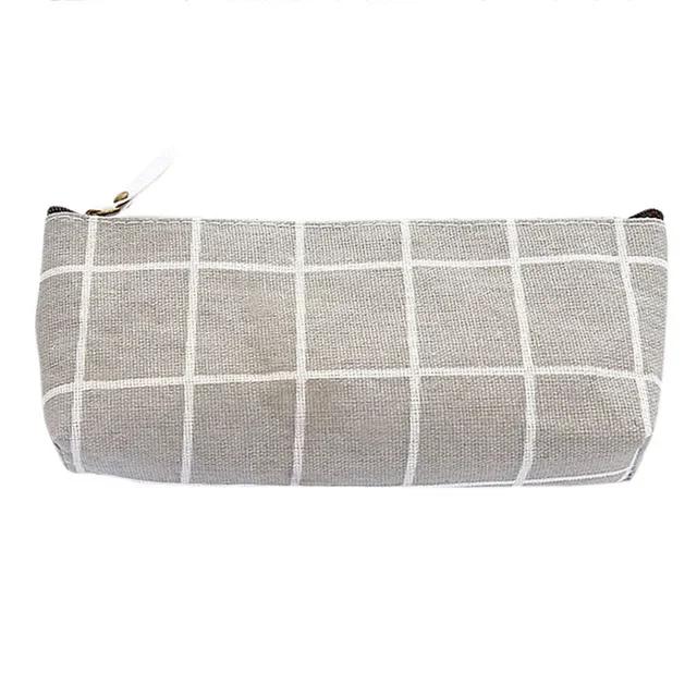 Canvas Pencil Case School Simple Striped Grid Pencilcase Office Stationery Pen Bag Students Pencils Writing Supplies Gift