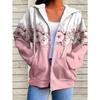 Womens Casual Floral Print Hoodie Top Elegant Lavender Long Sleeve with Pockets Women's Sweater Comfortable Plus Size Zip Hoodie